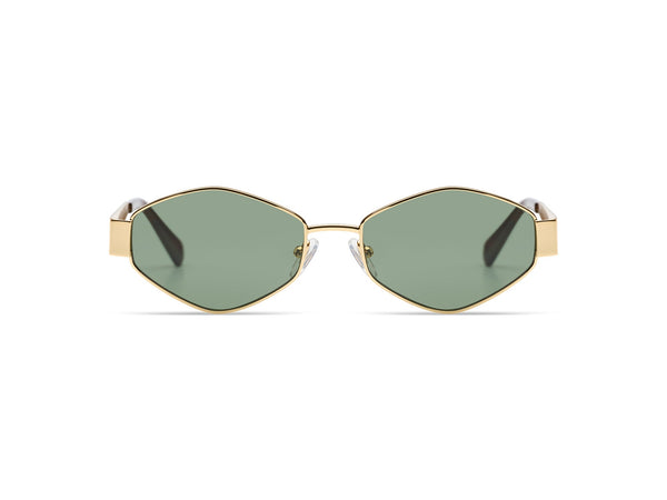 Komono Fenix Polygonal Stainless Steel Sunglasses, Gold, Green Cat 3 UV400 Lenses