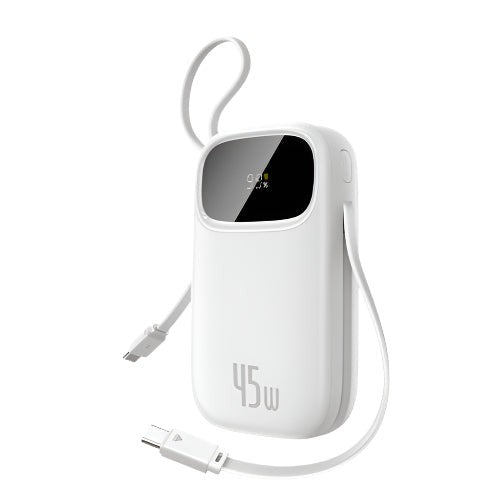 Baseus - Os-Baseus Enerfill Fc31 Digital Display Power Bank With 2 Built-In Usb-C Cables 10000Mah 45W Moon White