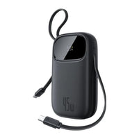 Baseus - بنك طاقة بشاشة عرض رقمية Enerfill Fc31 من Baseus مع كبلي USB-C مدمجين 10000 مللي أمبير في الساعة 45 واط لون أسود كوني