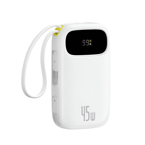 Baseus - Os-Baseus Enerfill Fc31 Digital Display Power Bank With 2 Built-In Usb-C Cables 10000Mah 45W Moon White