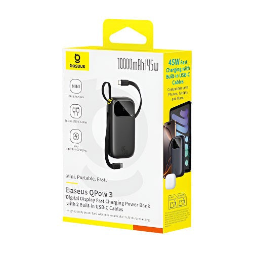 Baseus - Os-Baseus Enerfill Fc31 Digital Display Power Bank With 2 Built-In Usb-C Cables 10000Mah 45W Cosmic Black