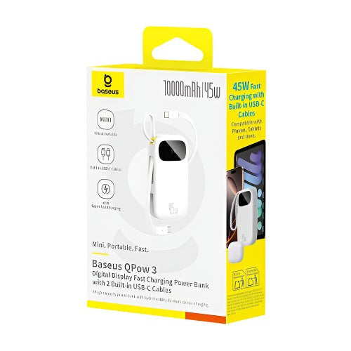 Baseus - Os-Baseus Enerfill Fc31 Digital Display Power Bank With 2 Built-In Usb-C Cables 10000Mah 45W Moon White