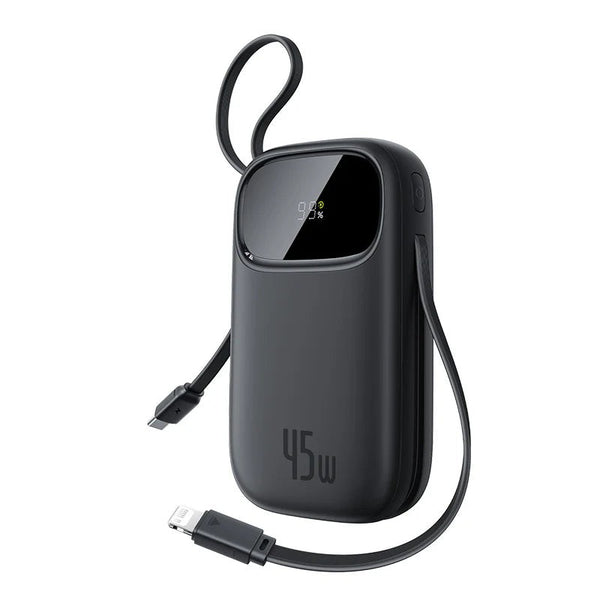 Baseus - Os-Baseus Enerfill Fc31 Digital Display Power Bank With 2 Built-In Usb-C Cables 10000Mah 45W Cosmic Black