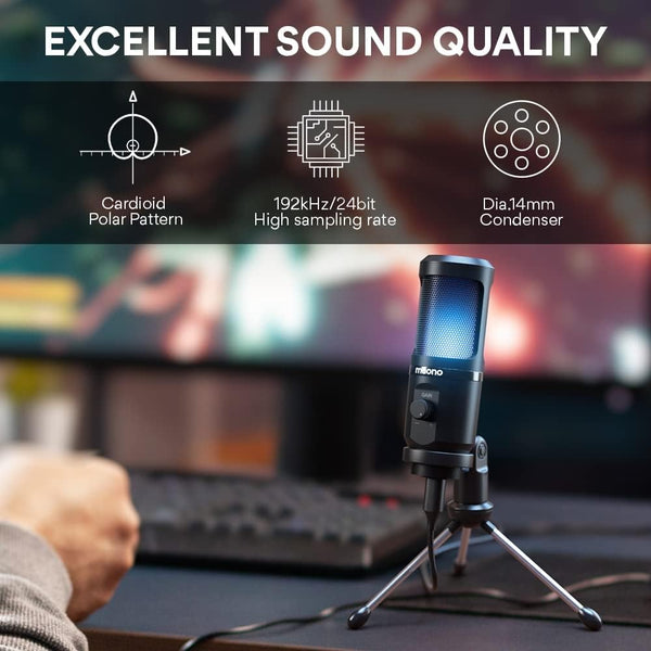 MAONO AU-PM461TR RGB USB Gaming Microphone with Mic Gain - Black
