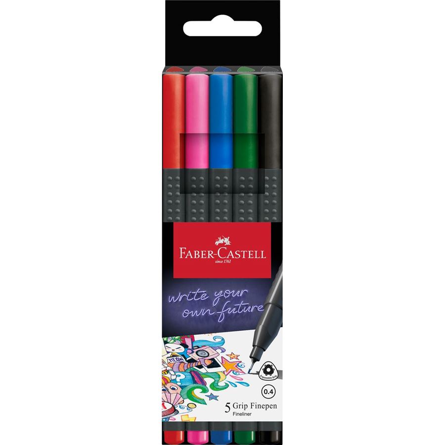 Faber-Castell Grip Finepen Fineliner 0.4 mm, Set of 5