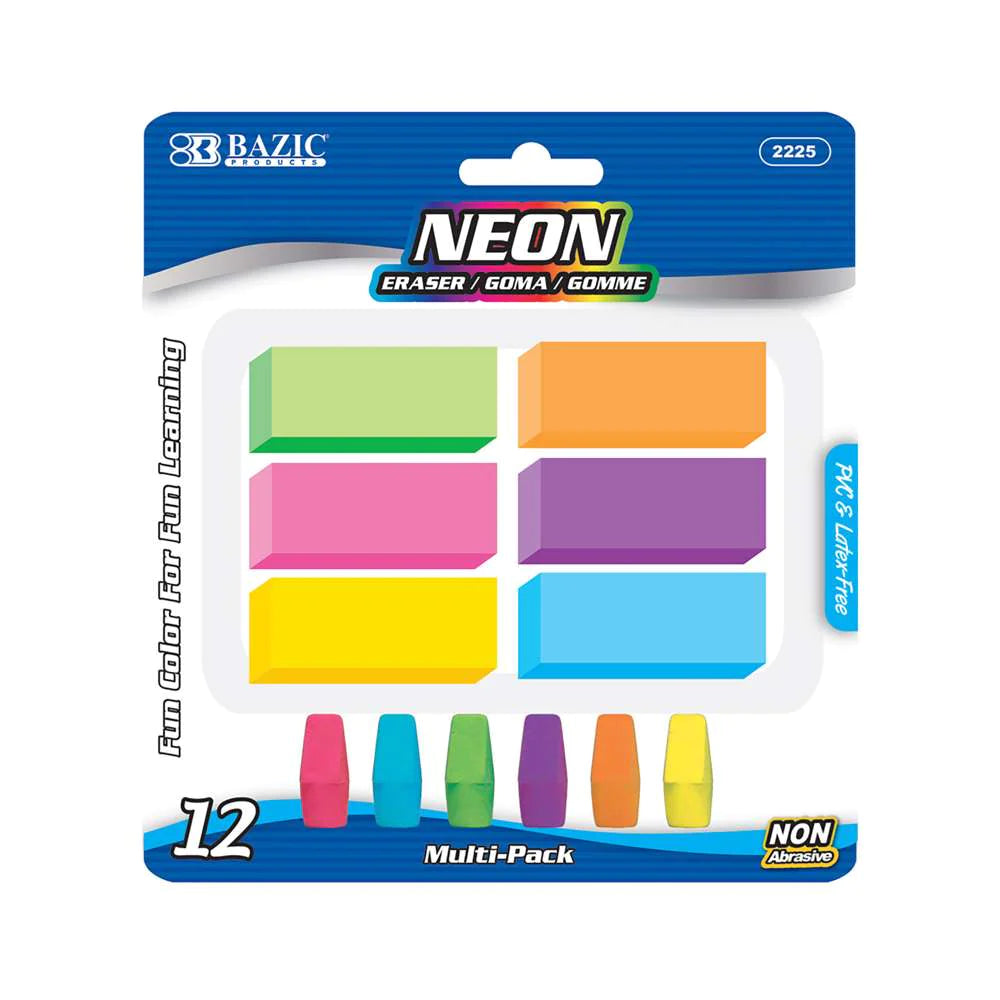 Bazic Neon Eraser Sets 12 Pack