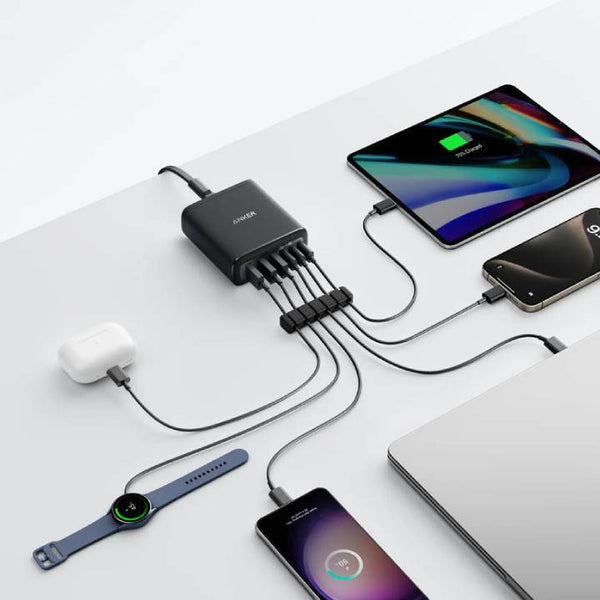 Anker - Charger (112W, 6 Ports, Gan) Black