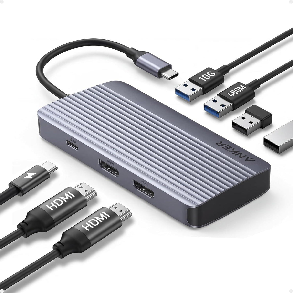 Anker - Usb-C Hub (7-In-1, Dual Display) Gray