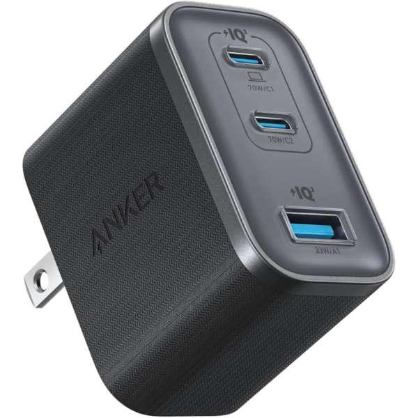 شاحن Anker Nano بقوة 70 واط، 3 منافذ، أسود - قابس حائط مدمج للسفر