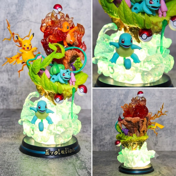 26Cm Anime Pokemon Pikachu Charmander Bulbasaur Squirtle With Led Light Statue
