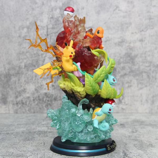 26Cm Anime Pokemon Pikachu Charmander Bulbasaur Squirtle With Led Light Statue