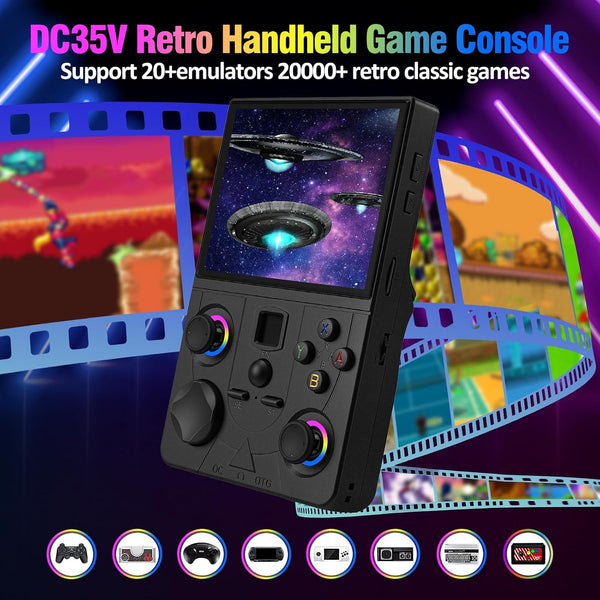 Anbernic - Retro Handheld Game Console, 3.5 Inch HD IPS Screen - Black