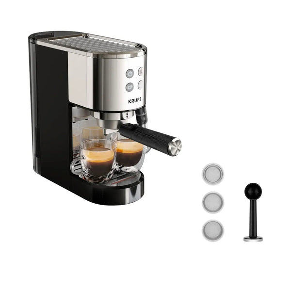 KRUPS Virtuoso XP444C10, Espresso Machine, 1 L, Ground Coffee, 1350 W, Stainless Steel STEAM & PUMP