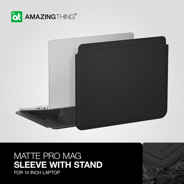 AT MATTE PRO MAG SLEEVE WITH STAND FOR MACBOOK PRO 13/14" MACBOOK AIR 13/13.6" & 14" LAPTOPS - BLACK