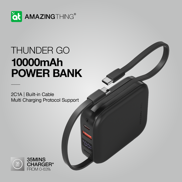 Amazingthing Thunder Go 10000mAh Power Bank - 2 Built In USB-C Cables