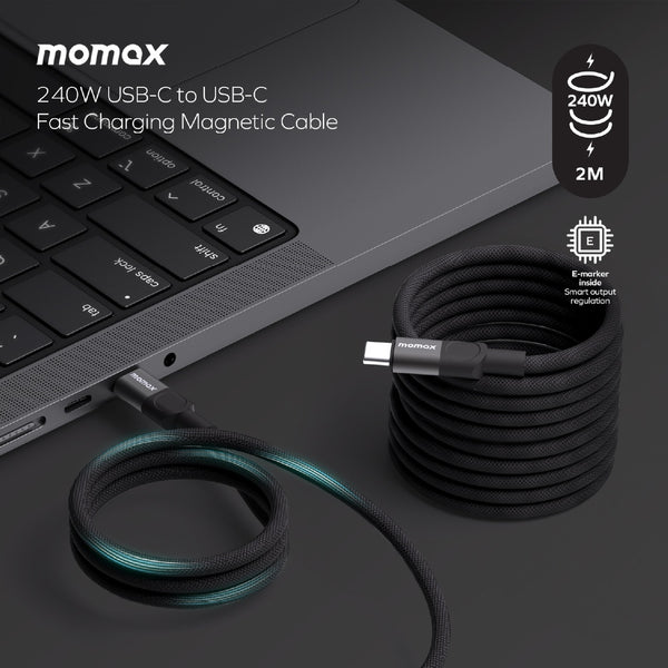 MOMAX MAG LINK 240W USB-C TO USB-C MAGNETIC CABLE 2M - BLACK