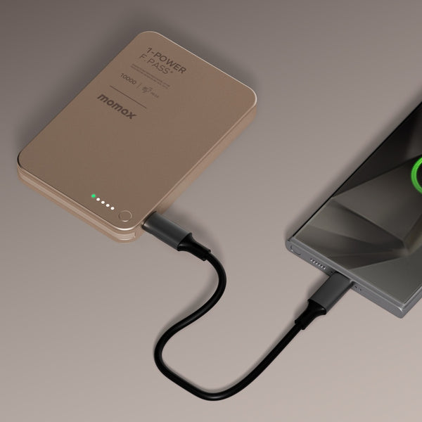 MOMAX 1-POWER F.PASS+ 10000mAh POWER BANK WITH BUILT-IN CABLE & MAGNETIC ATTACHMENT - TITANIUM