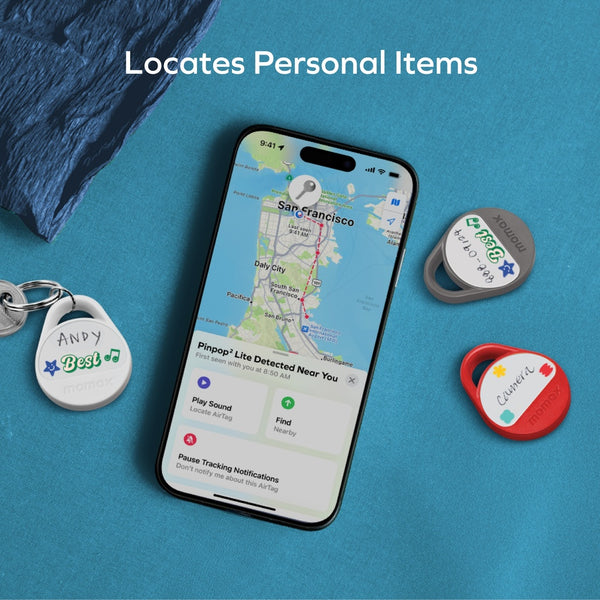 MOMAX PINPOP² LITE FIND MY TRACKER COMPATIBLE WITH APPLE FIND MY & ANDROID FIND MY DEVICES - WHITE