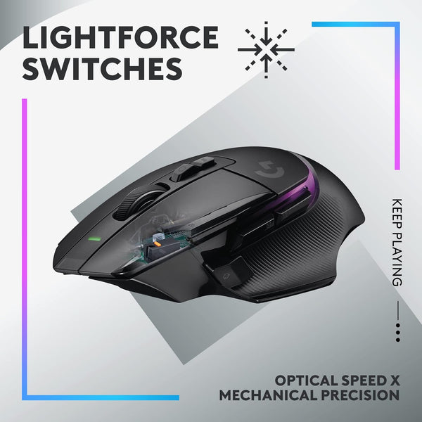 Logitech G502 X PLUS LIGHTSPEED Wireless Optical mouse with LIGHTFORCE hybrid switches, LIGHTSYNC RGB, HERO 25K gaming sensor, compatible with PC - macOS/Windows - Black- NEW Arrival