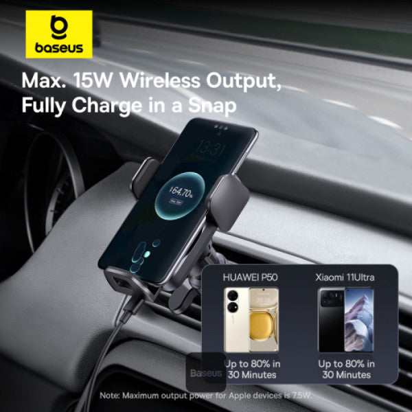 Baseus Wisdom Auto Alignment Car Mount Wireless Charger(Qi 15W)(Air Outlet Base) Black