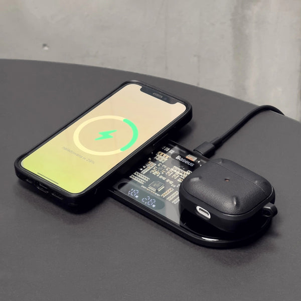 Baseus Digital Led Display 2In1 Wireless Charger 20W Black Universal Version