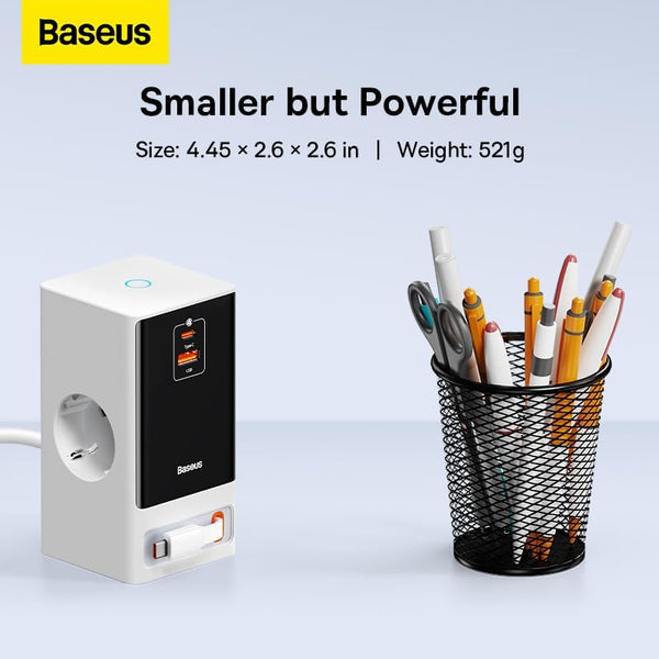 Baseus - Os-Baseus Powercombo Digital Powerstrip Retractable-C 65W Smart Version With 1.5M Power Cord Eu Glacier White