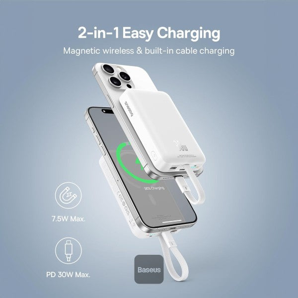 Baseus - Os-Baseus Magnetic Mini Wireless Fast Charge Power Bank Type-C Edition 10000Mah 30W Stellar White