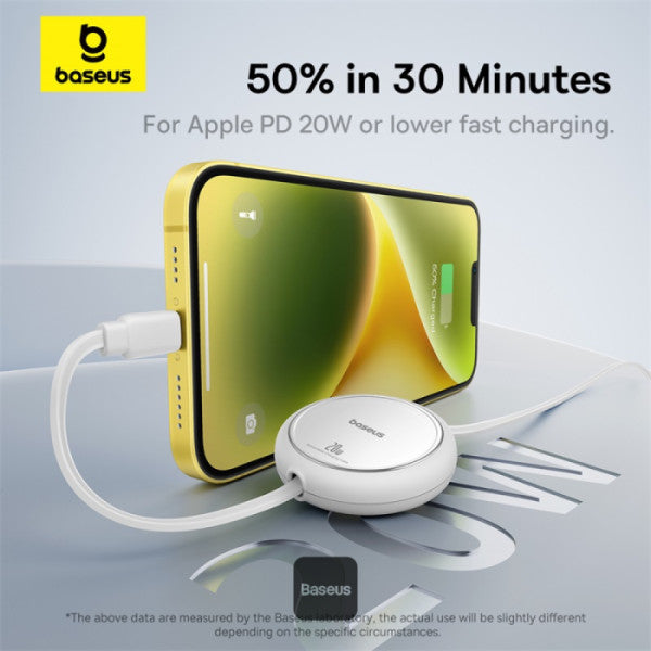 Baseus Free2Pull Retractable Charging Cable Usb-C To Ip 20W 1M Moon White