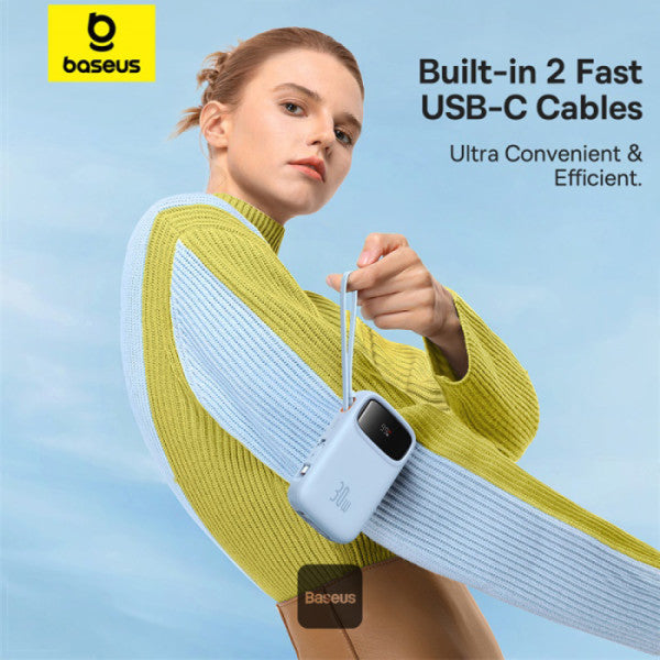 Baseus - Os-Baseus Qpow 2 Digital Display Fast-Charging Power Bank With 2 Built-In Type-C Cable 10000Mah 30W Galaxy Blue