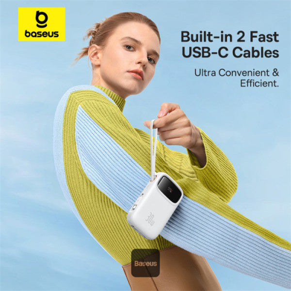 Baseus - Os-Baseus Qpow 2 Digital Display Fast-Charging Power Bank With 2 Built-In Type-C Cable 10000Mah 30W Moon White
