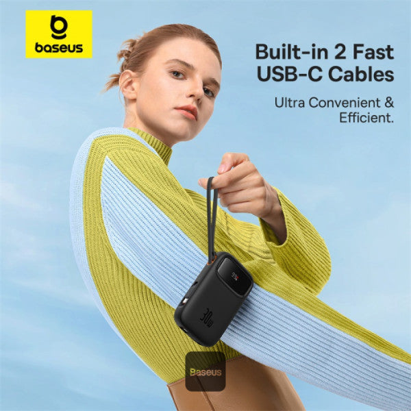 Baseus - Os-Baseus Qpow 2 Digital Display Fast-Charging Power Bank With 2 Built-In Type-C Cable 10000Mah 30W Cluster Black