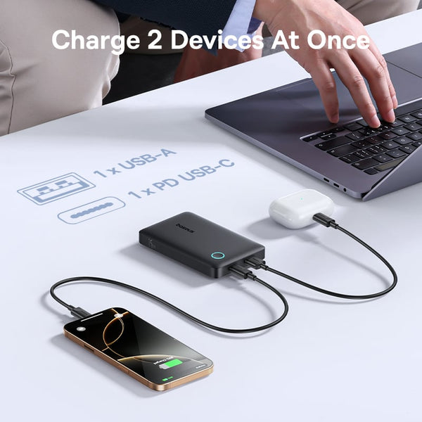 Baseus - Os-Baseus Enerfill Fp11 Power Bank 10000Mah 15W Cosmic Black (Includes Simple Type-C To Type-C Cable 20V/3A 30Cm Black)