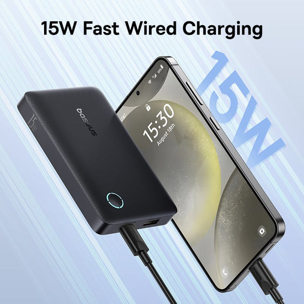 Baseus - Os-Baseus Enerfill Fp11 Power Bank 10000Mah 15W Cosmic Black (Includes Simple Type-C To Type-C Cable 20V/3A 30Cm Black)