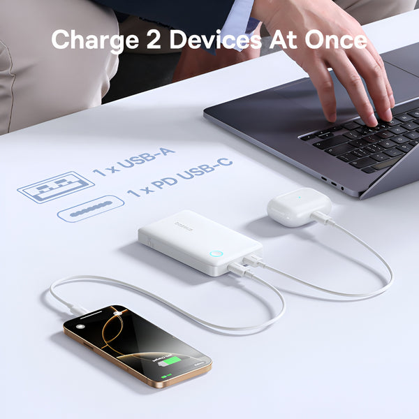 Baseus - Os-Baseus Enerfill Fp11 Power Bank 10000Mah 15W Moon White (Includes Simple Type-C To Type-C Cable 20V/3A 30Cm White)