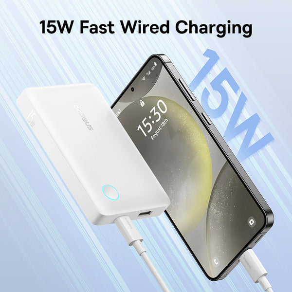 Baseus - Os-Baseus Enerfill Fp11 Power Bank 10000Mah 15W Moon White (Includes Simple Type-C To Type-C Cable 20V/3A 30Cm White)