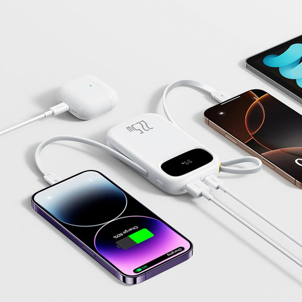 Baseus - Os-Baseus Enerfill Fc31 Digital Display Power Bank With 2 Built-In Cables 10000Mah 22.5W Moon White