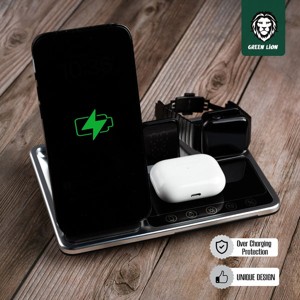 Green Lion 4 In 1 Wireless Charging Station 15W - Gray