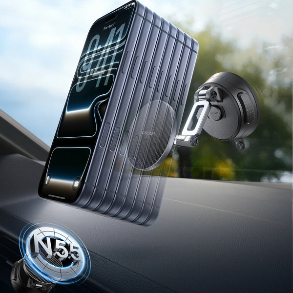 Joyroom - Gel Suction Cup MagSafe Foldable Car Phone Mount - Gunmetal Black