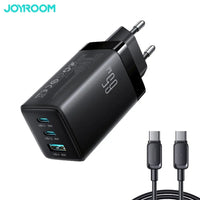 شاحن جوي رووم متعدد USB GaN JOYROOM 65 واط مع كابل USB-C إلى USB-C بقوة 100 واط بطول 1.2 متر أسود