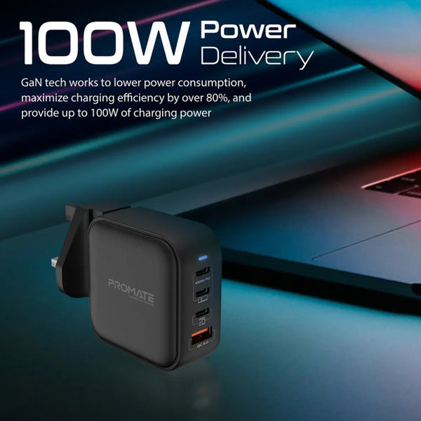 Promate Ganport4-100Pd.Black, Charger