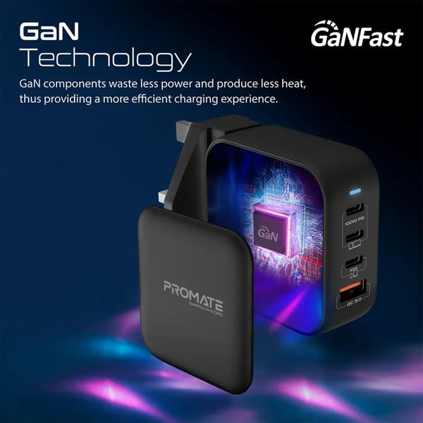 Promate Ganport4-100Pd.Black, Charger