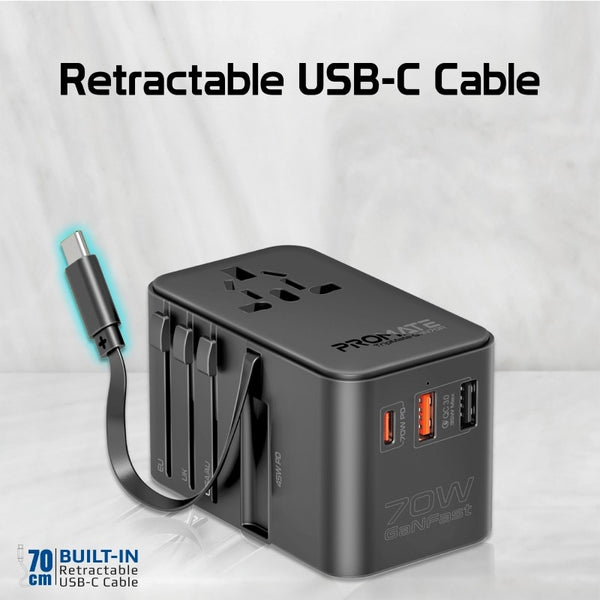 Promate Tripmate-Gan70R, Travel Adapter