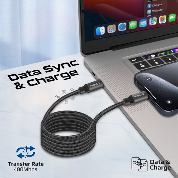 Promate Springy Magnetic Cable USB-C 60WPD - 1.2m