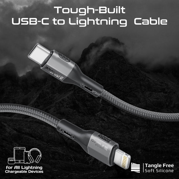 Promate Tough-Built 27W Power Delivery Usb-C To Lightning Cable