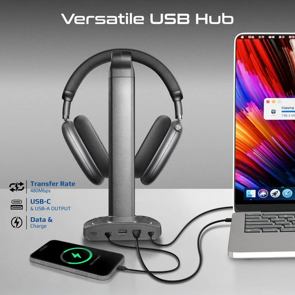 Promate FortX, Headset Stand, 15W Wireless Charger & USB Hub