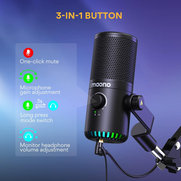 Maono - Dm30 Programmable Usb Condenser Microphone Black
