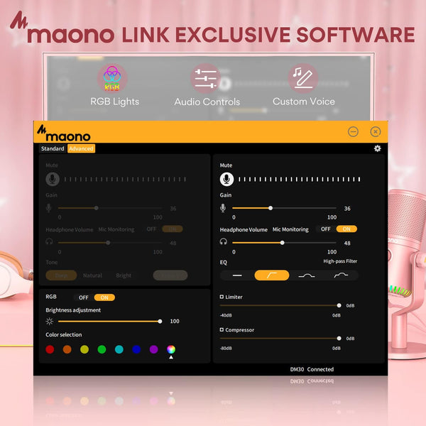 Maono - Dm30 Programmable Usb Condenser Microphone Pink