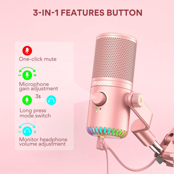 Maono - Dm30 Programmable Usb Condenser Microphone Pink