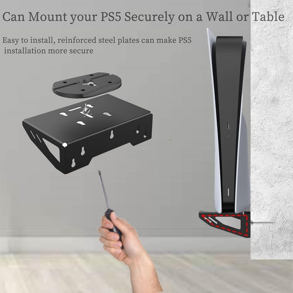 حامل جداري Dobe لجهاز PS5 وPS5 Slim، مصنوع من المعدن مع أدوات التثبيت، أسود