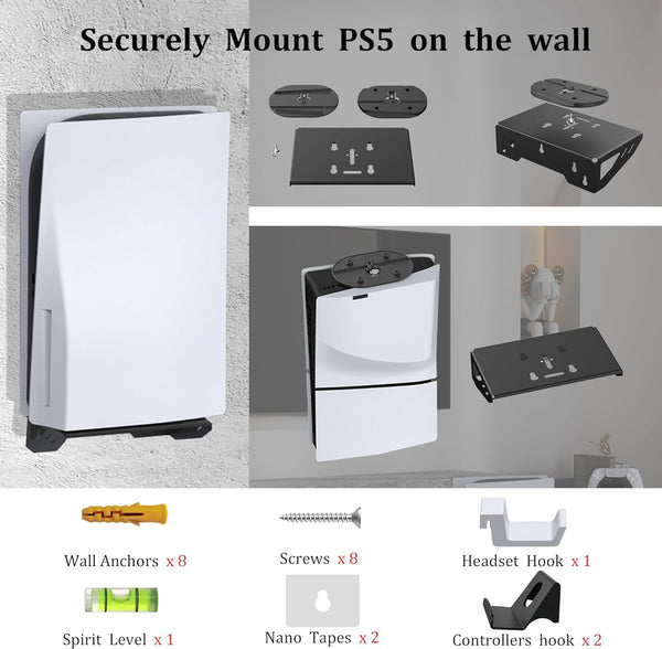 حامل جداري Dobe لجهاز PS5 وPS5 Slim، مصنوع من المعدن مع أدوات التثبيت، أسود